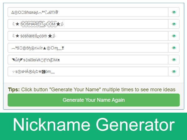 Nicknames SoShareIT generator