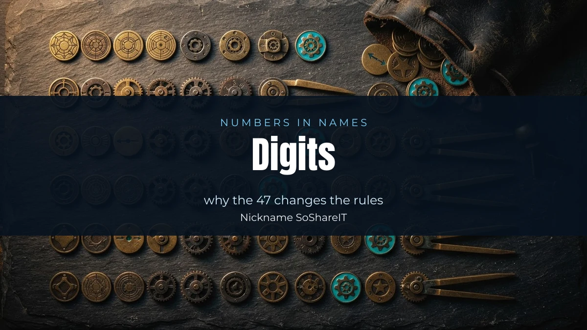 Vintage brass number stamps, illustrating digits inside a stylish name