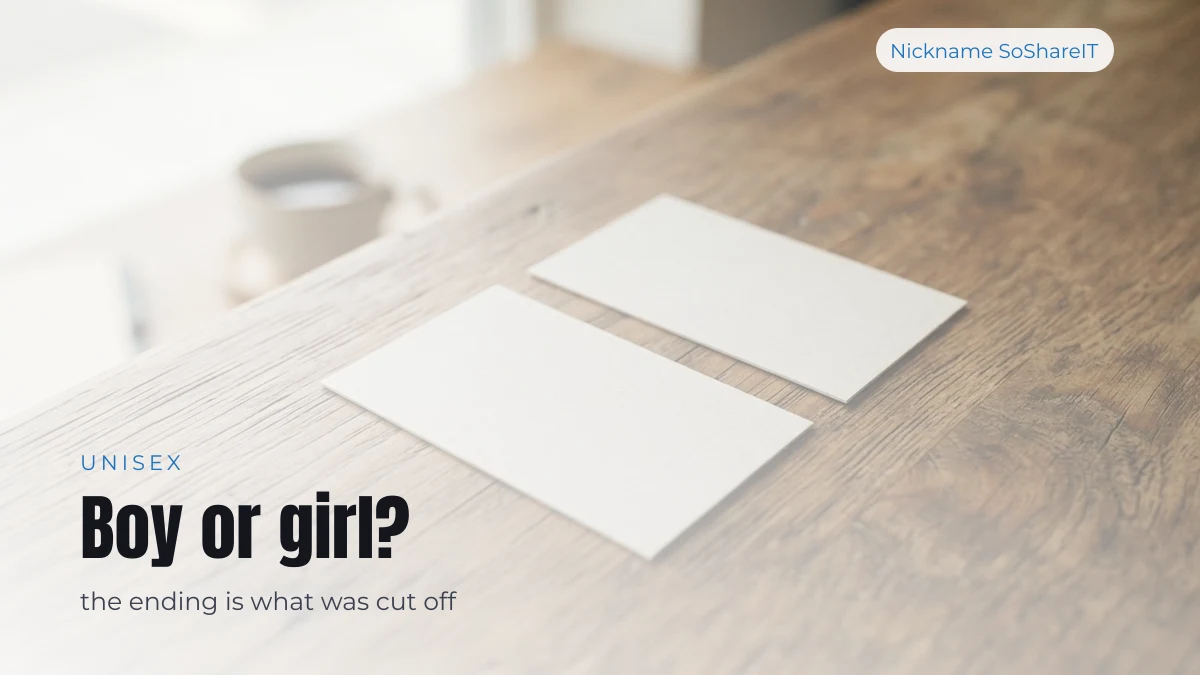 Two blank paper name cards face down on a wooden table, illustrating a unisex short form