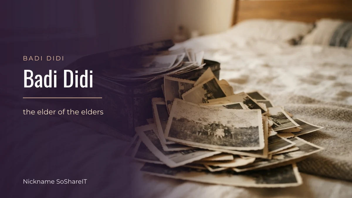 Old family photographs spilling from a tin box, illustrating the eldest sister