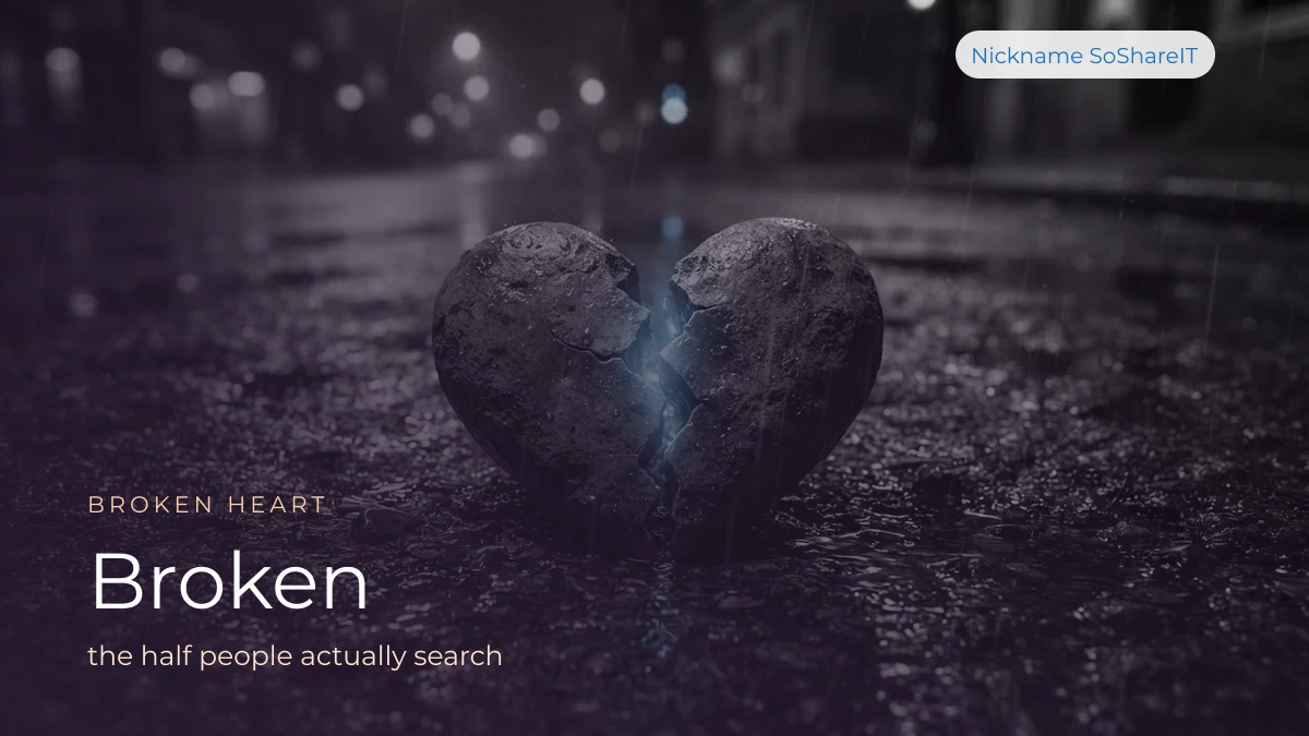 Cracked heart-shaped stone, illustrating broken heart names