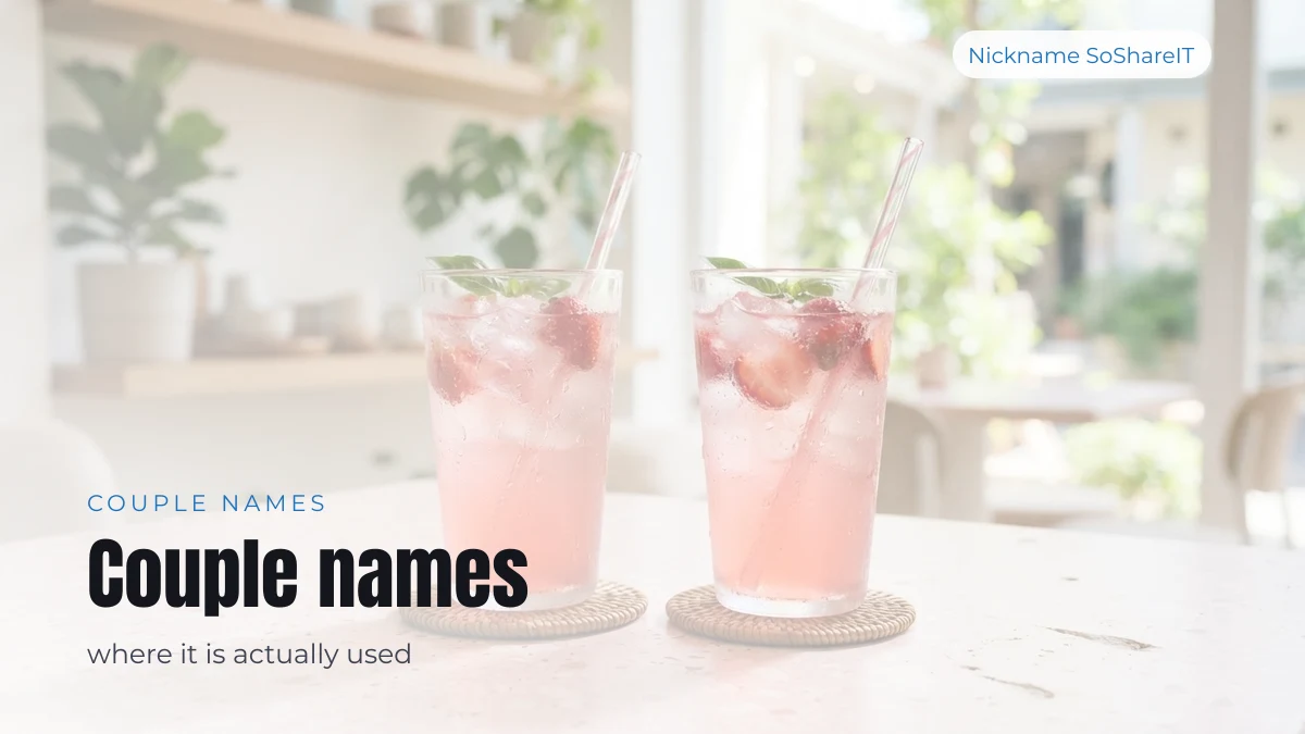 Two iced pink drinks with striped straws side by side, illustrating couple names