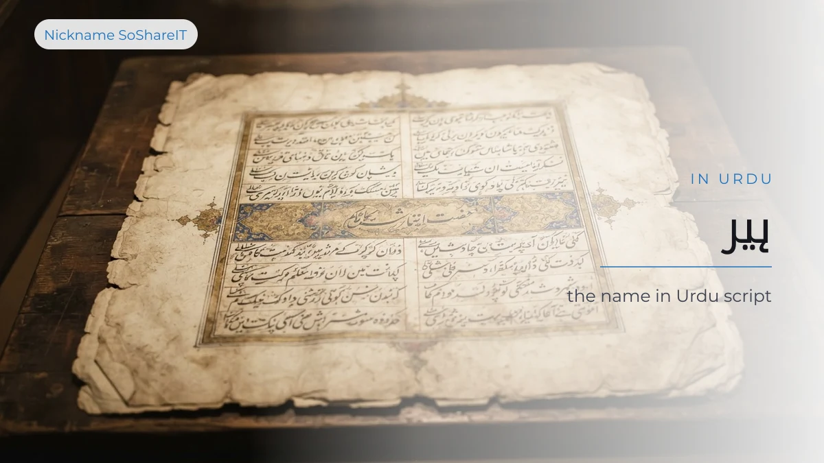 Antique Punjabi manuscript page in Nastaliq, illustrating the name Heer in Urdu