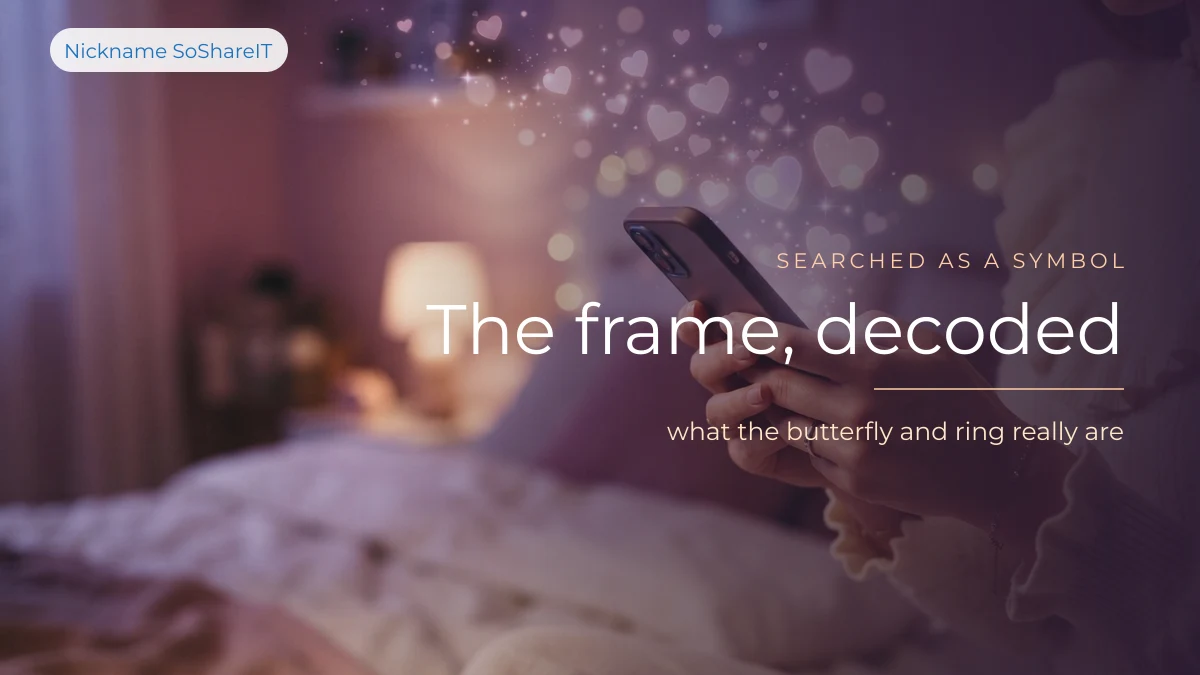 Hands holding a phone with glowing hearts, illustrating the decorated hubby name frame