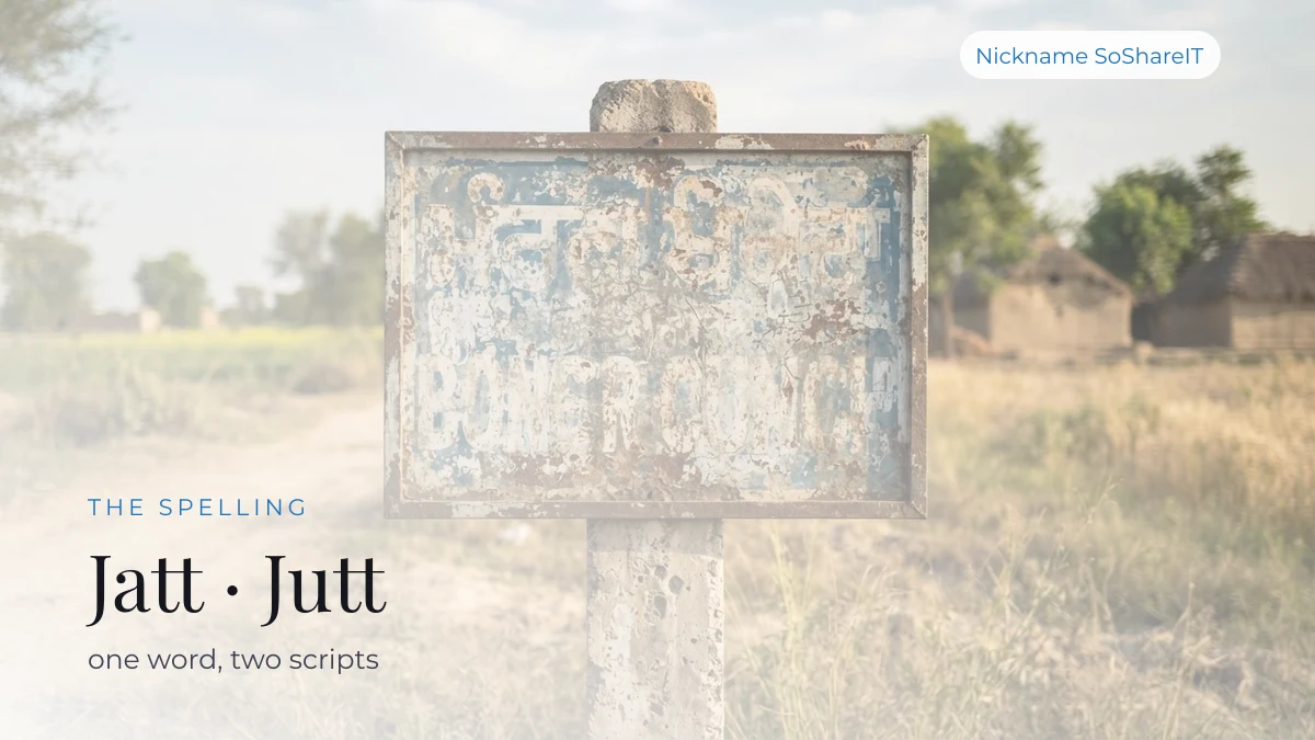 A weathered painted village signboard post in rural Punjab, illustrating spelling variation