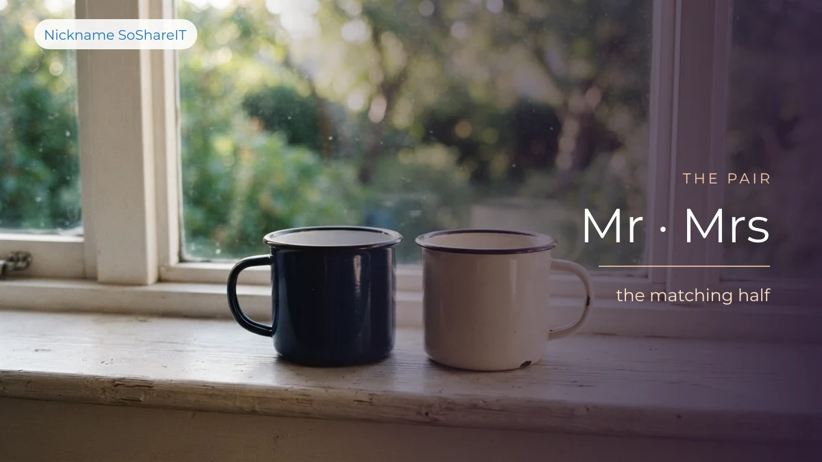 Two coffee cups side by side, illustrating matching Mr and Mrs nickname pairs
