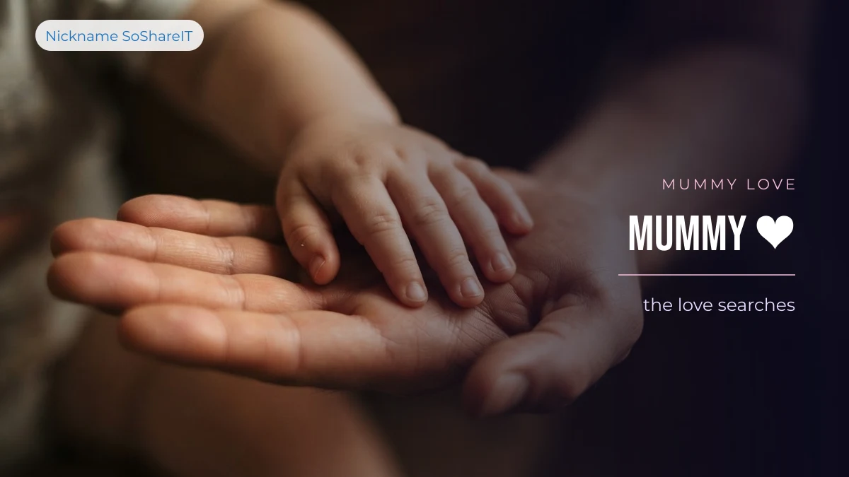 A child's hand resting on an adult's palm, illustrating mummy love name styles