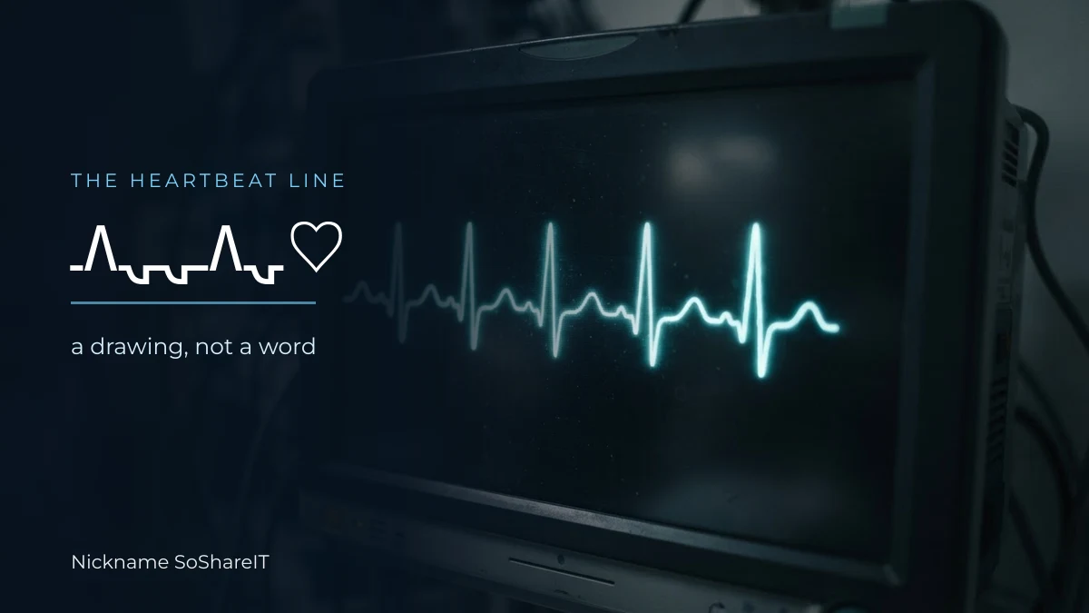 A single glowing heart-rate trace on a dark monitor, illustrating the heartbeat text symbol