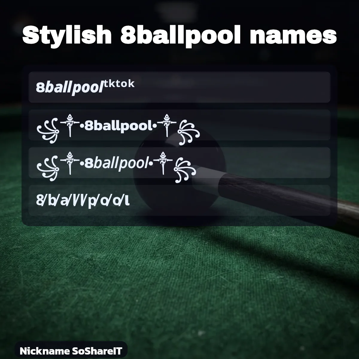 Stylish 8ballpool names with fonts and symbols