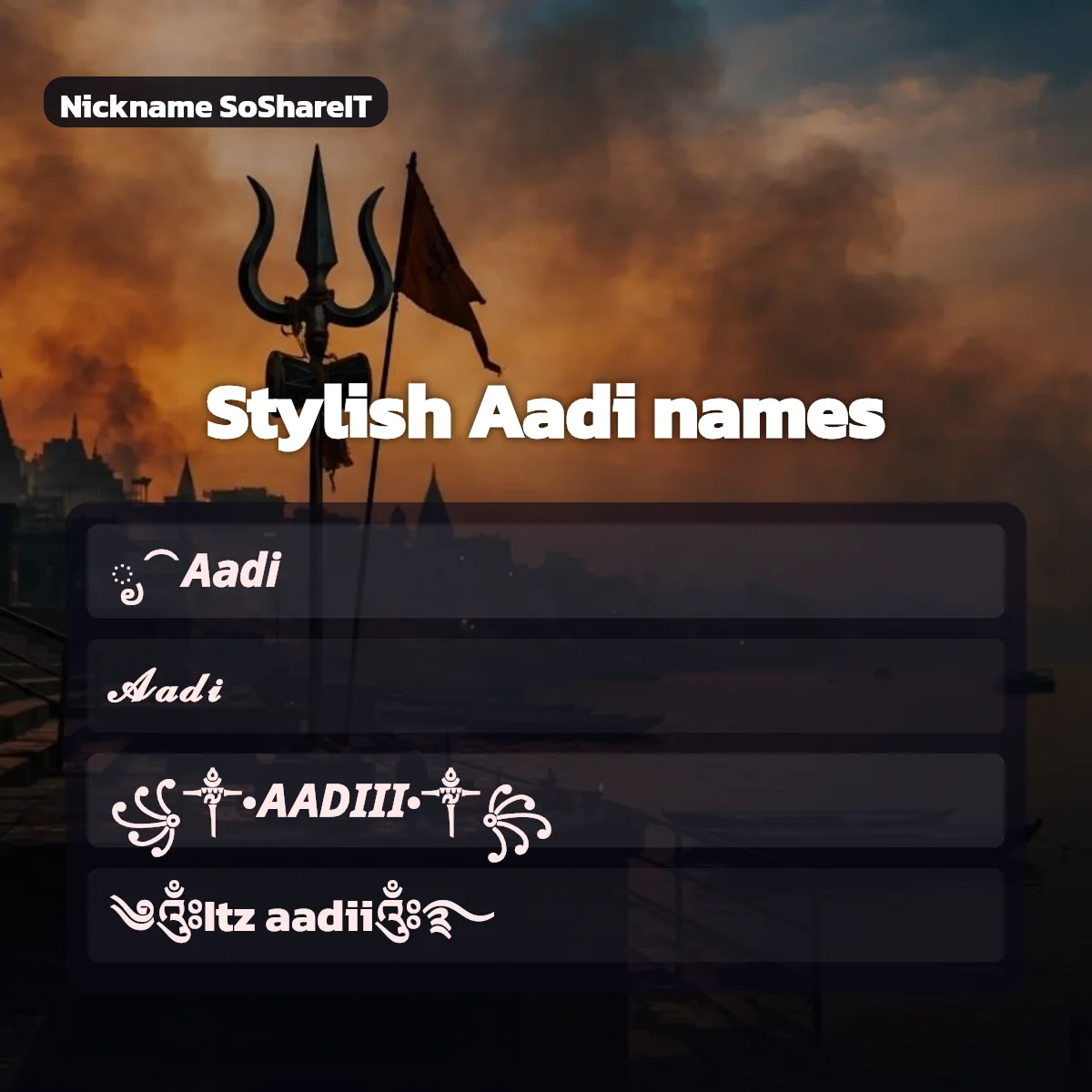 Stylish Aadi names with fonts and symbols