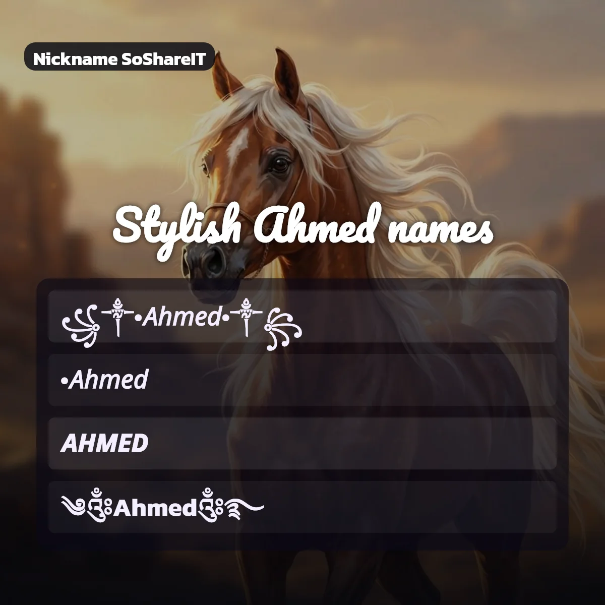 Stylish Ahmed names with fonts and symbols
