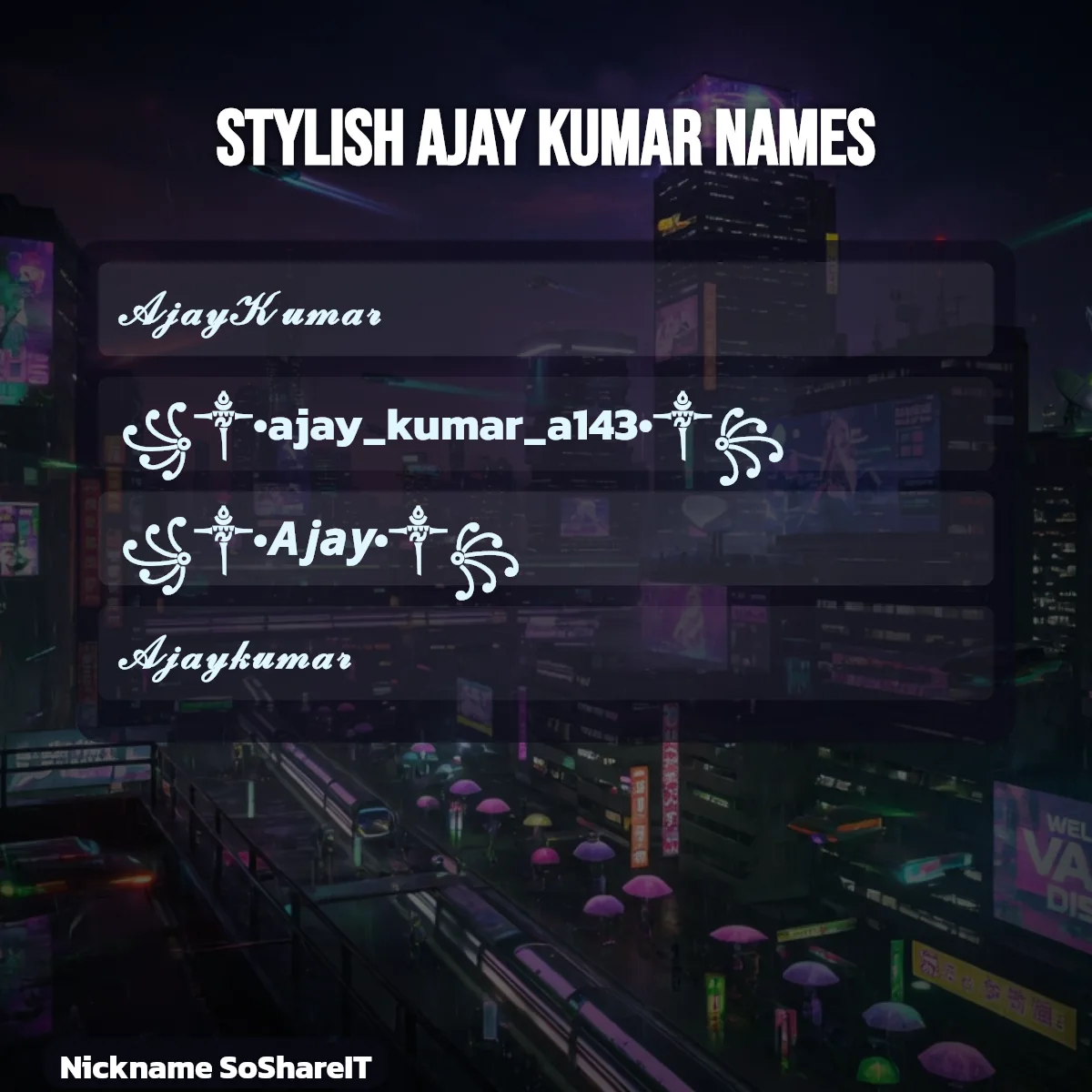 Stylish Ajay Kumar names with fonts and symbols