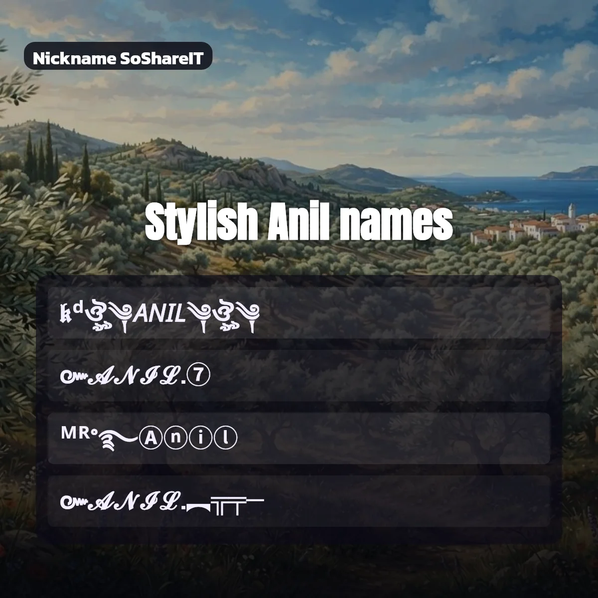 Stylish Anil names with fonts and symbols
