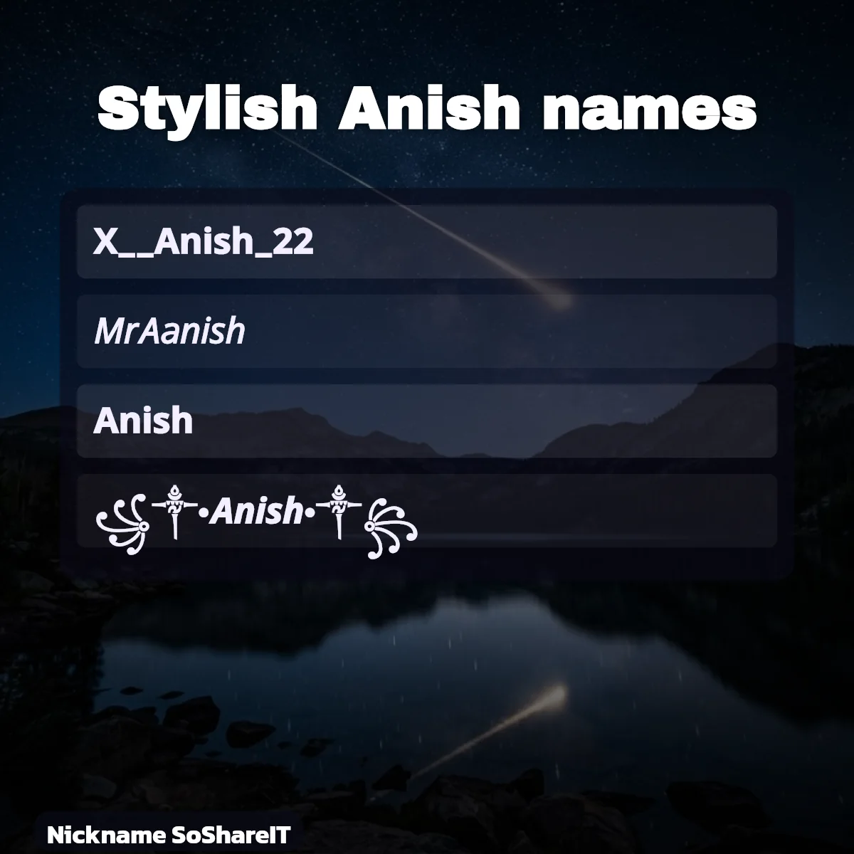 Stylish Anish names with fonts and symbols
