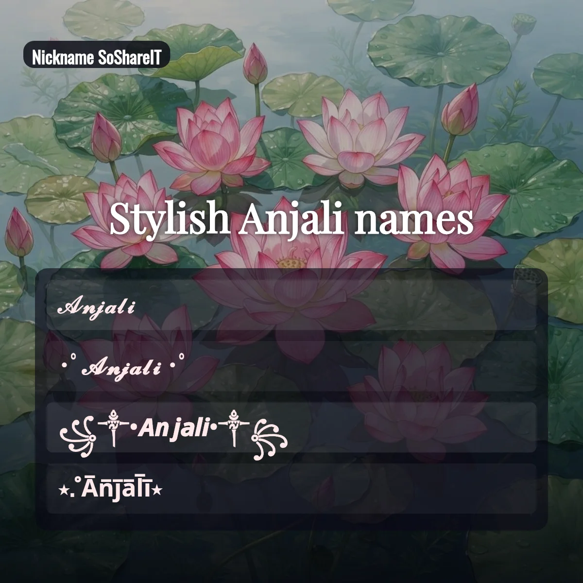Stylish Anjali names with fonts and symbols