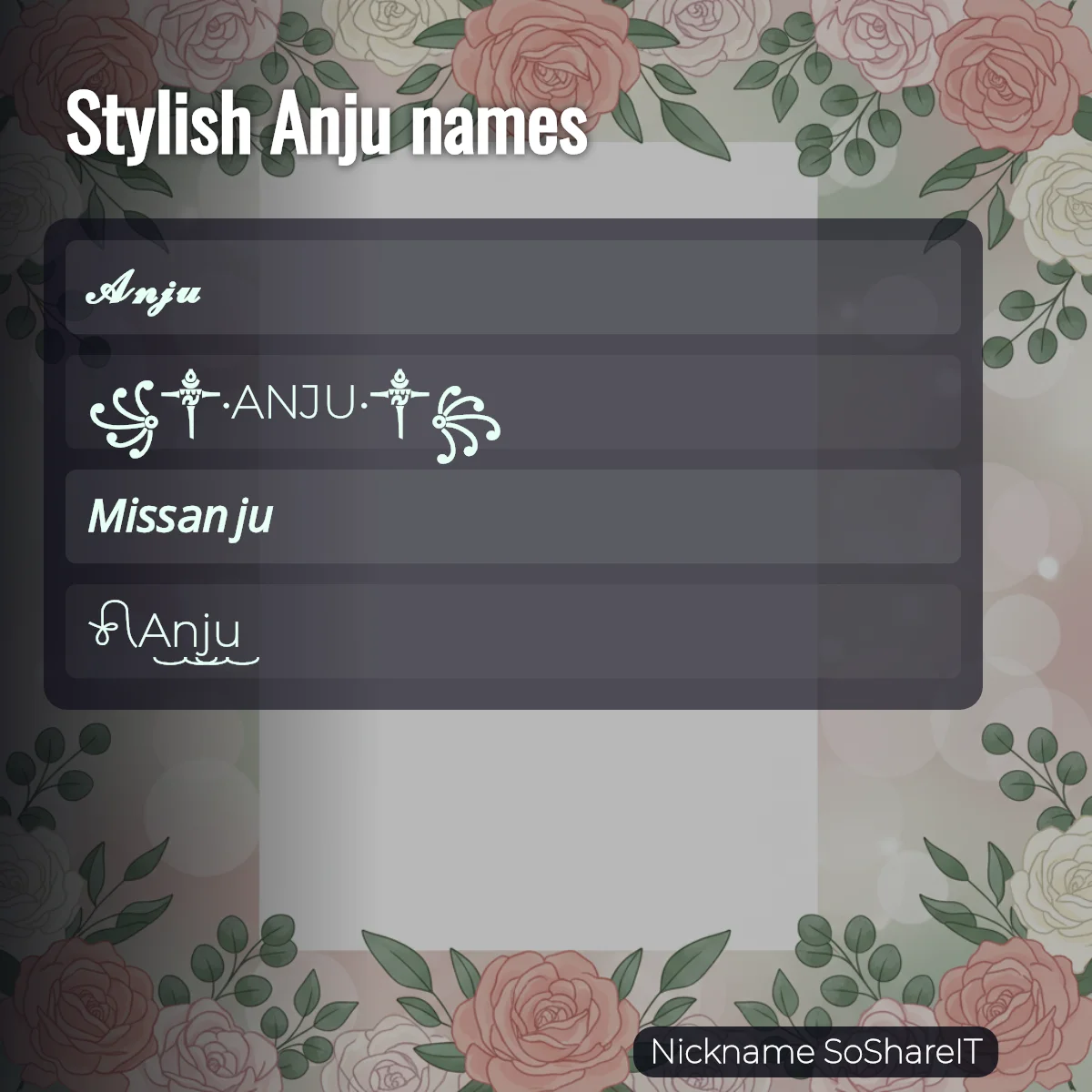 Stylish Anju names with fonts and symbols