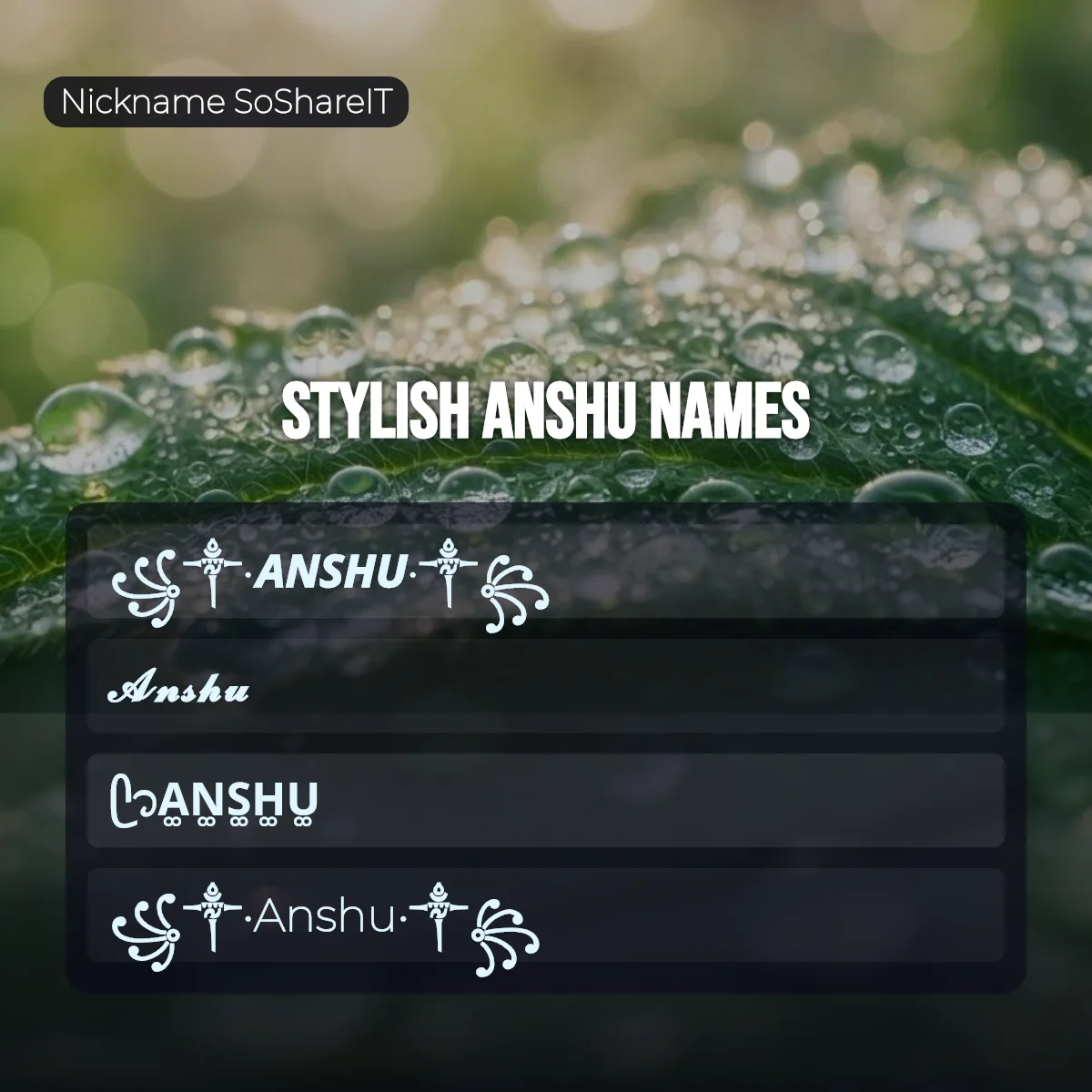 Stylish ANSHU names with fonts and symbols