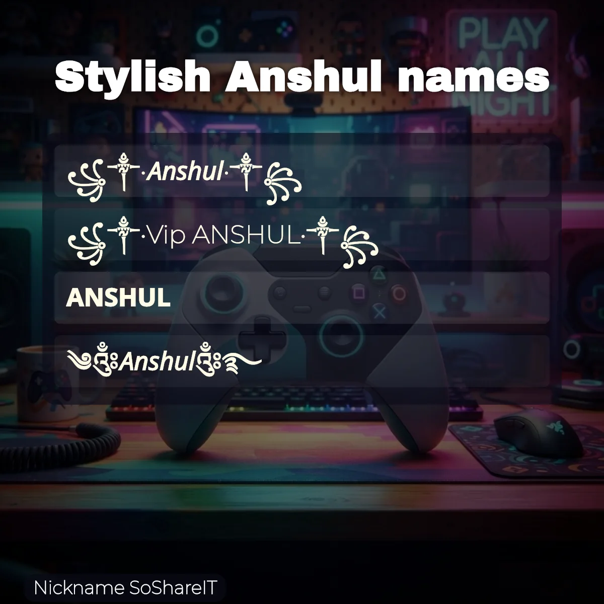 Stylish Anshul names with fonts and symbols