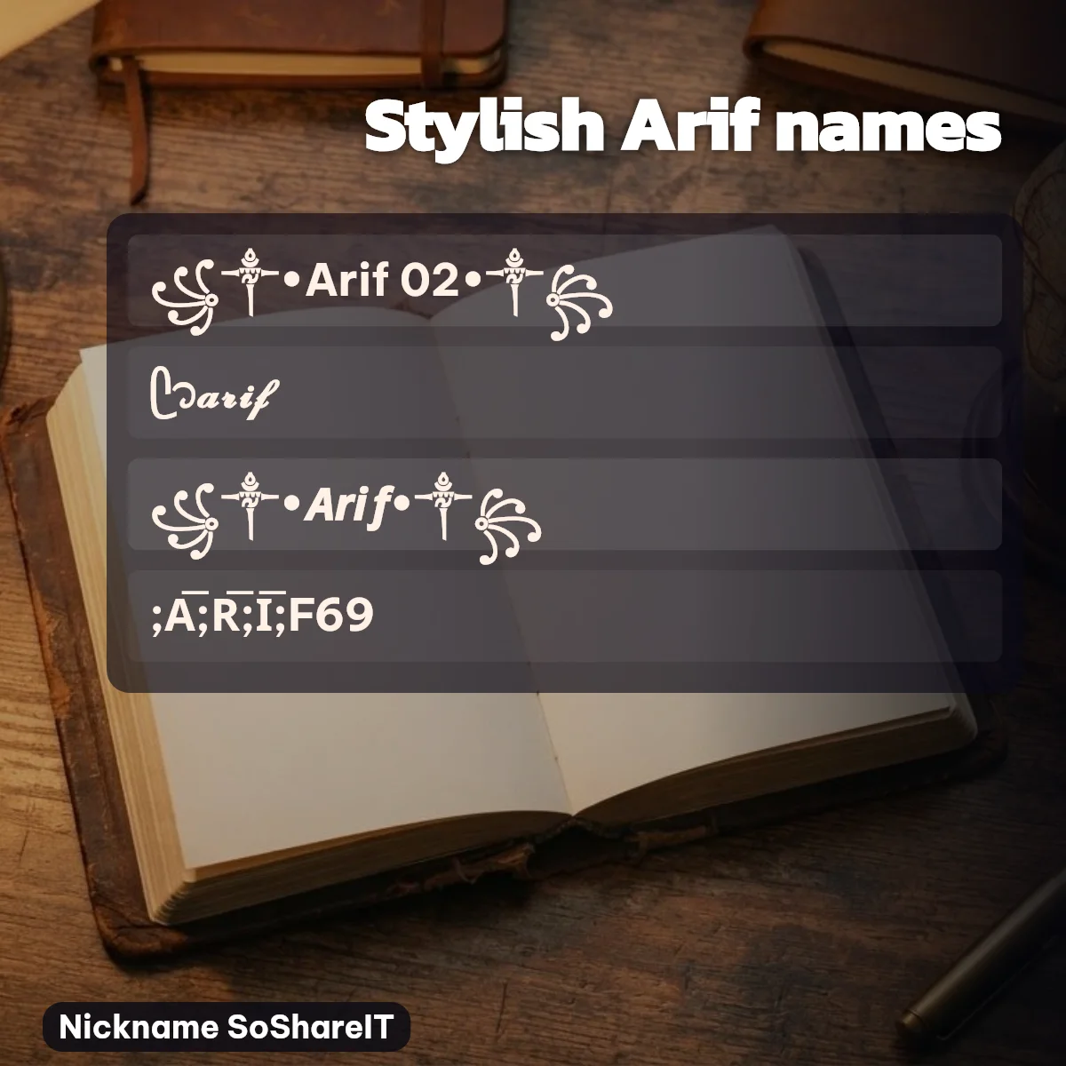 Stylish Arif names with fonts and symbols