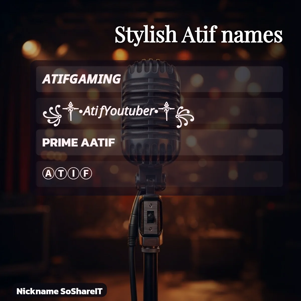 Stylish Atif names with fonts and symbols