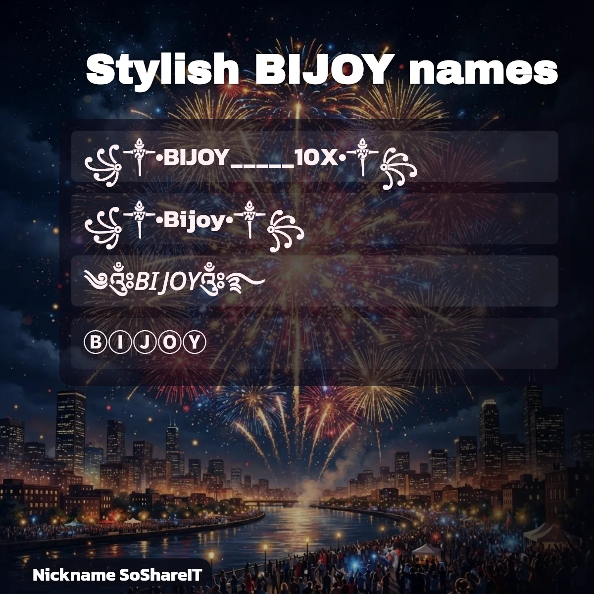 Stylish BIJOY names with fonts and symbols