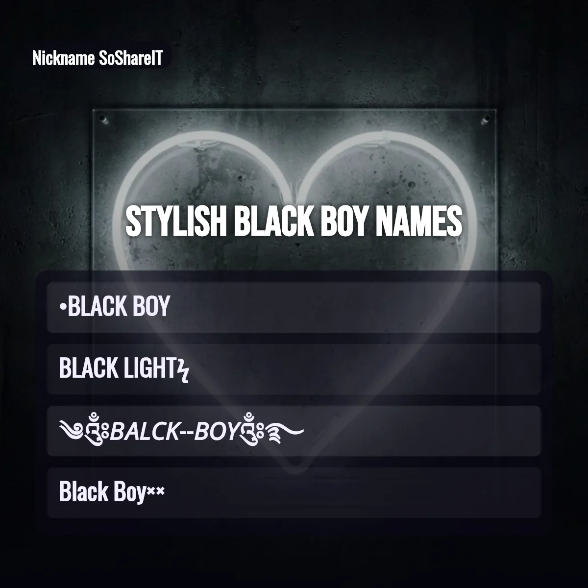 Stylish Black Boy names with fonts and symbols