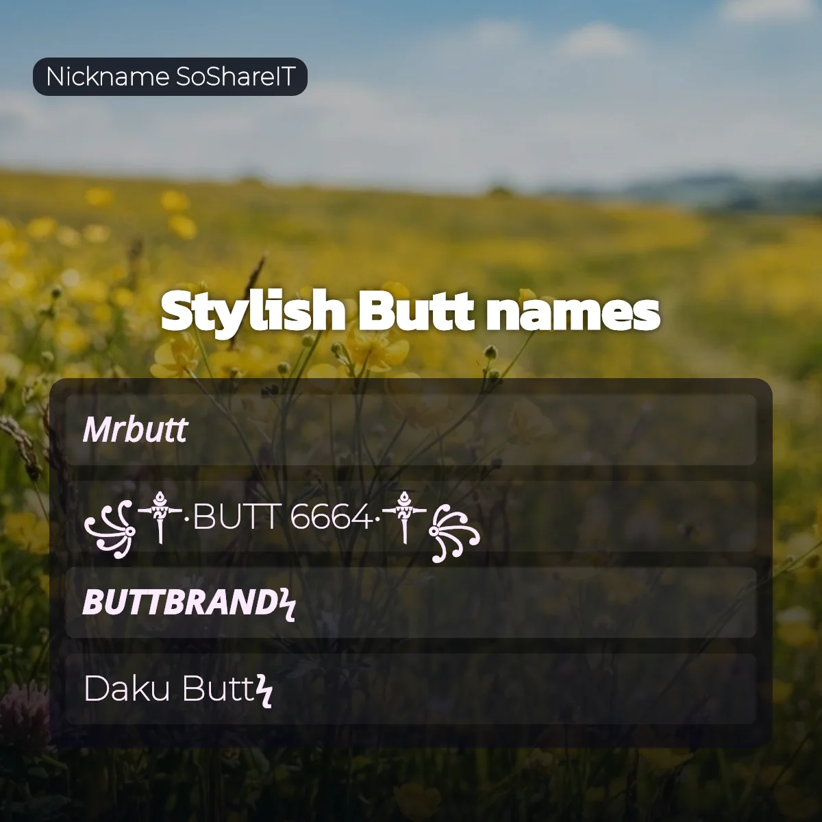 Stylish Butt names with fonts and symbols