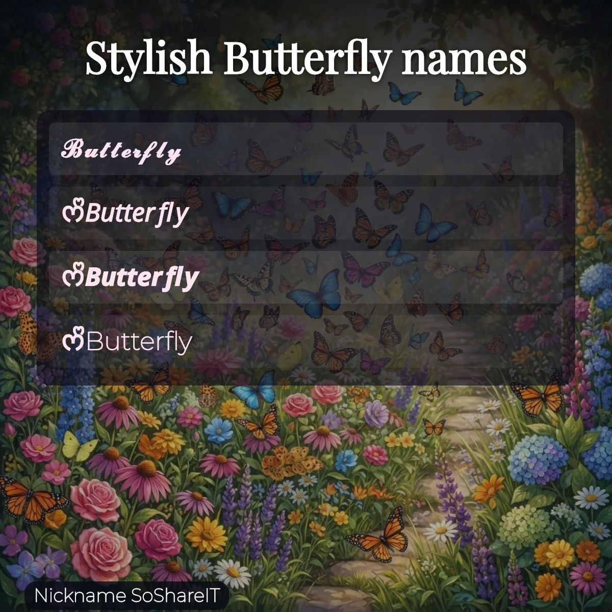 Stylish Butterfly names with fonts and symbols