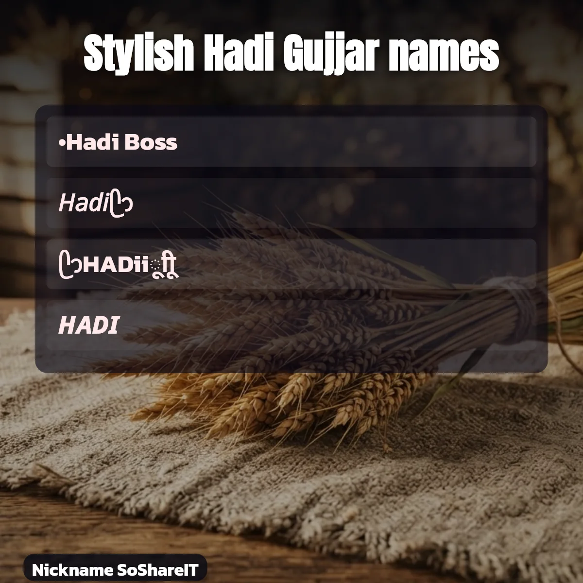 Stylish Hadi Gujjar names with fonts and symbols