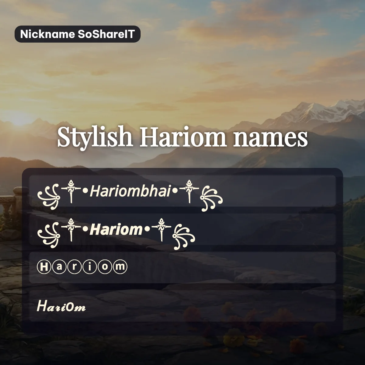Stylish Hariom names with fonts and symbols