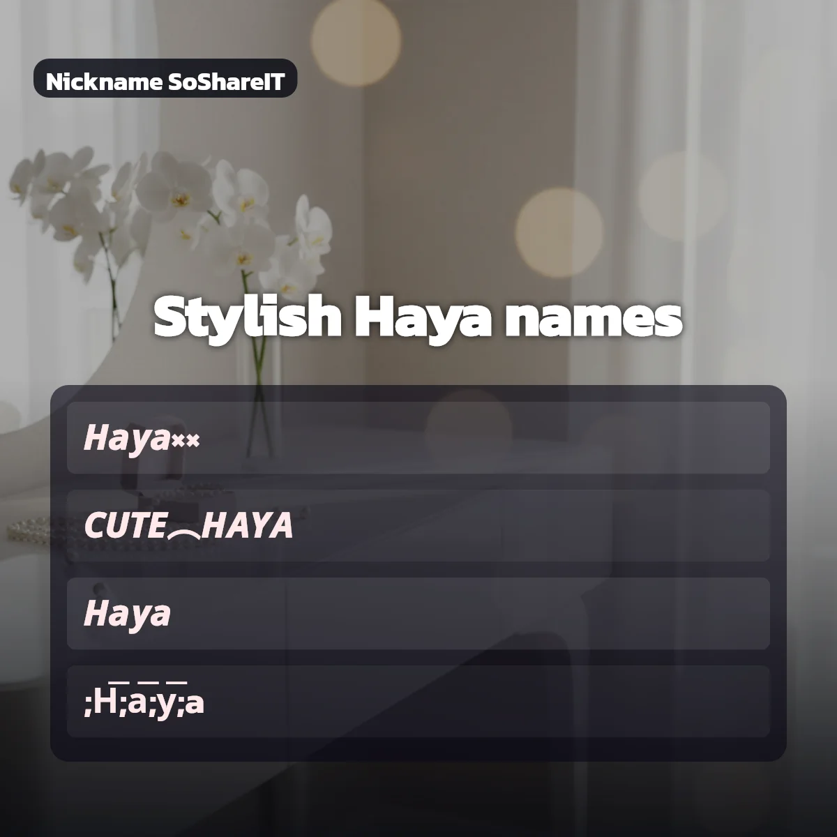 Stylish Haya names with fonts and symbols
