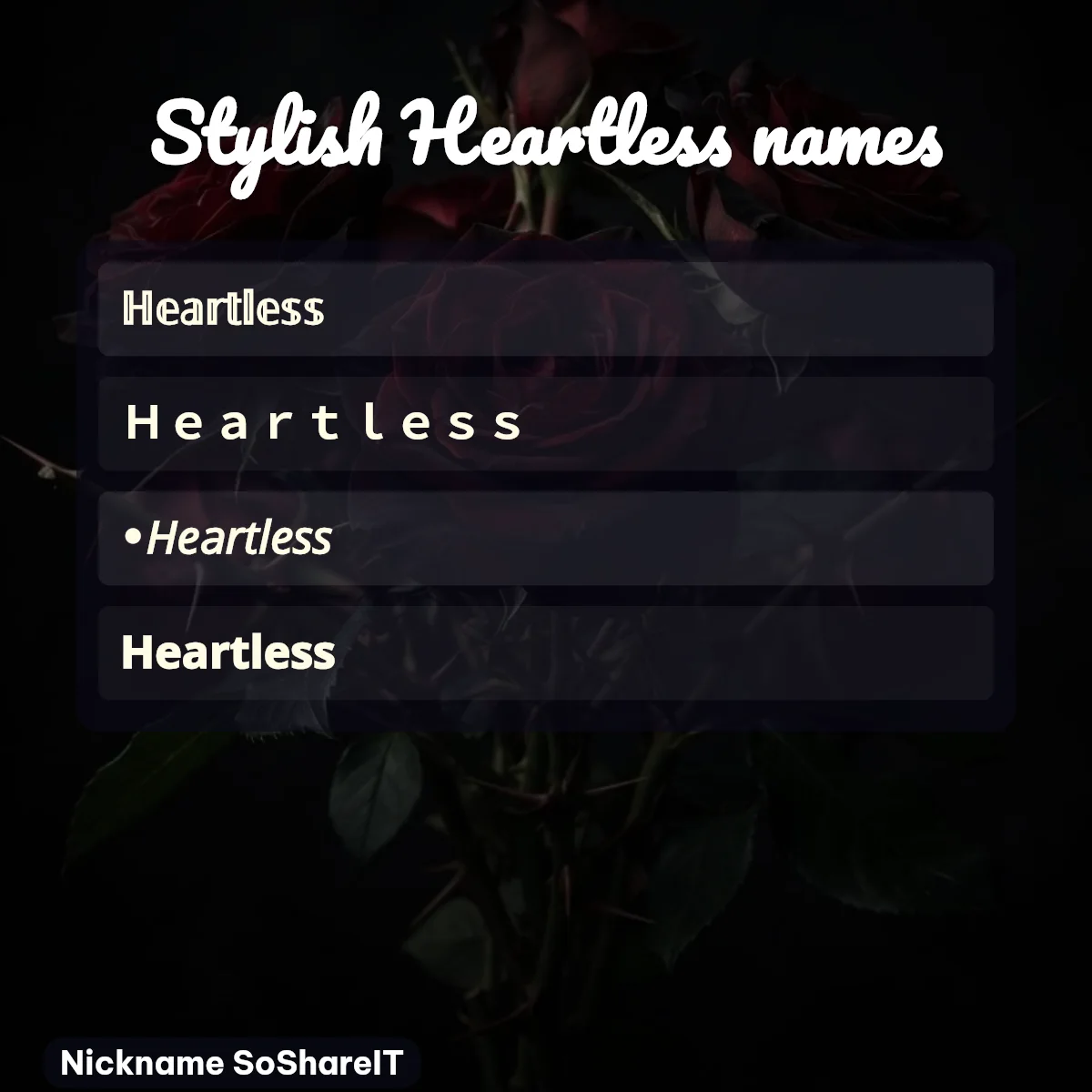 Stylish Heartless names with fonts and symbols