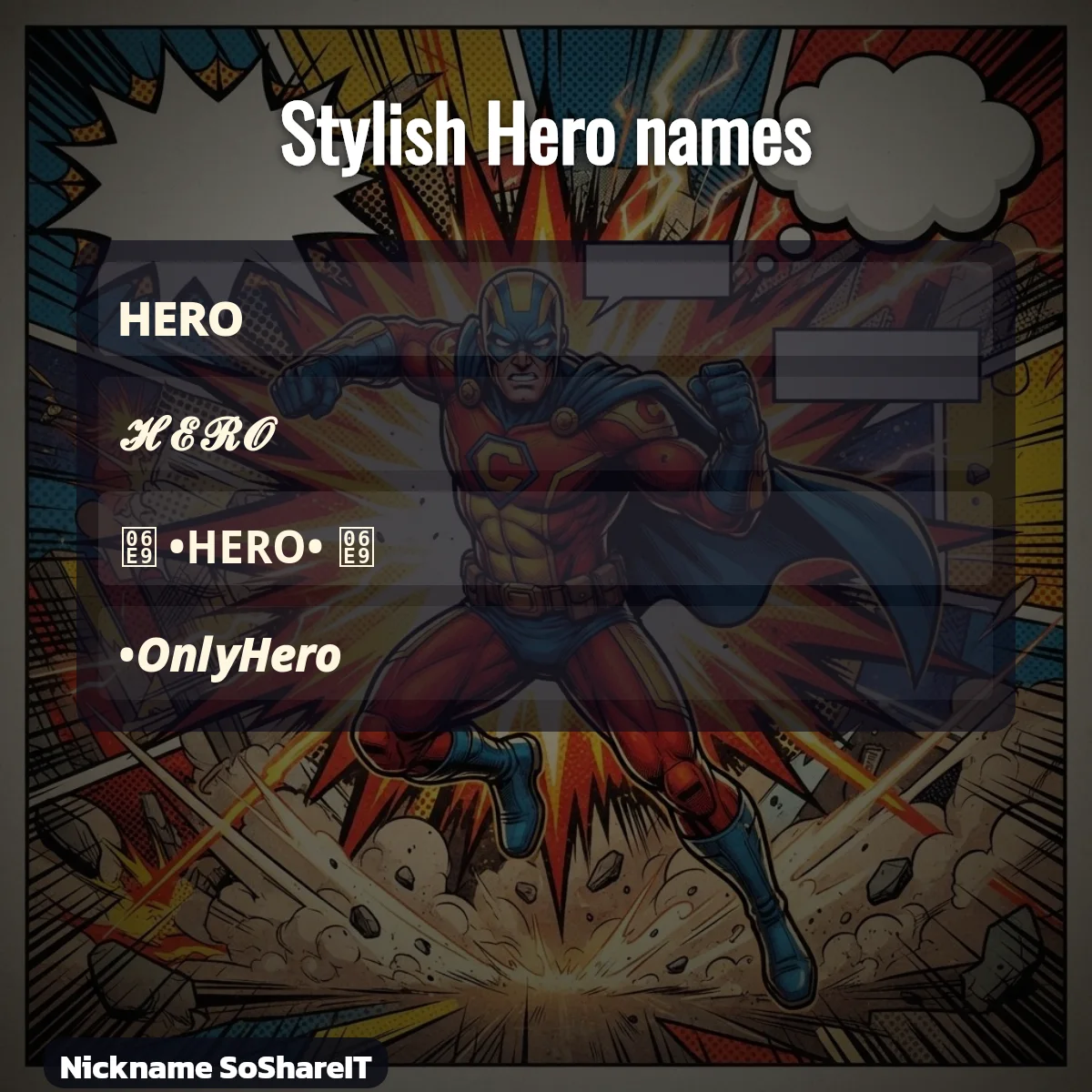 Stylish Hero names with fonts and symbols