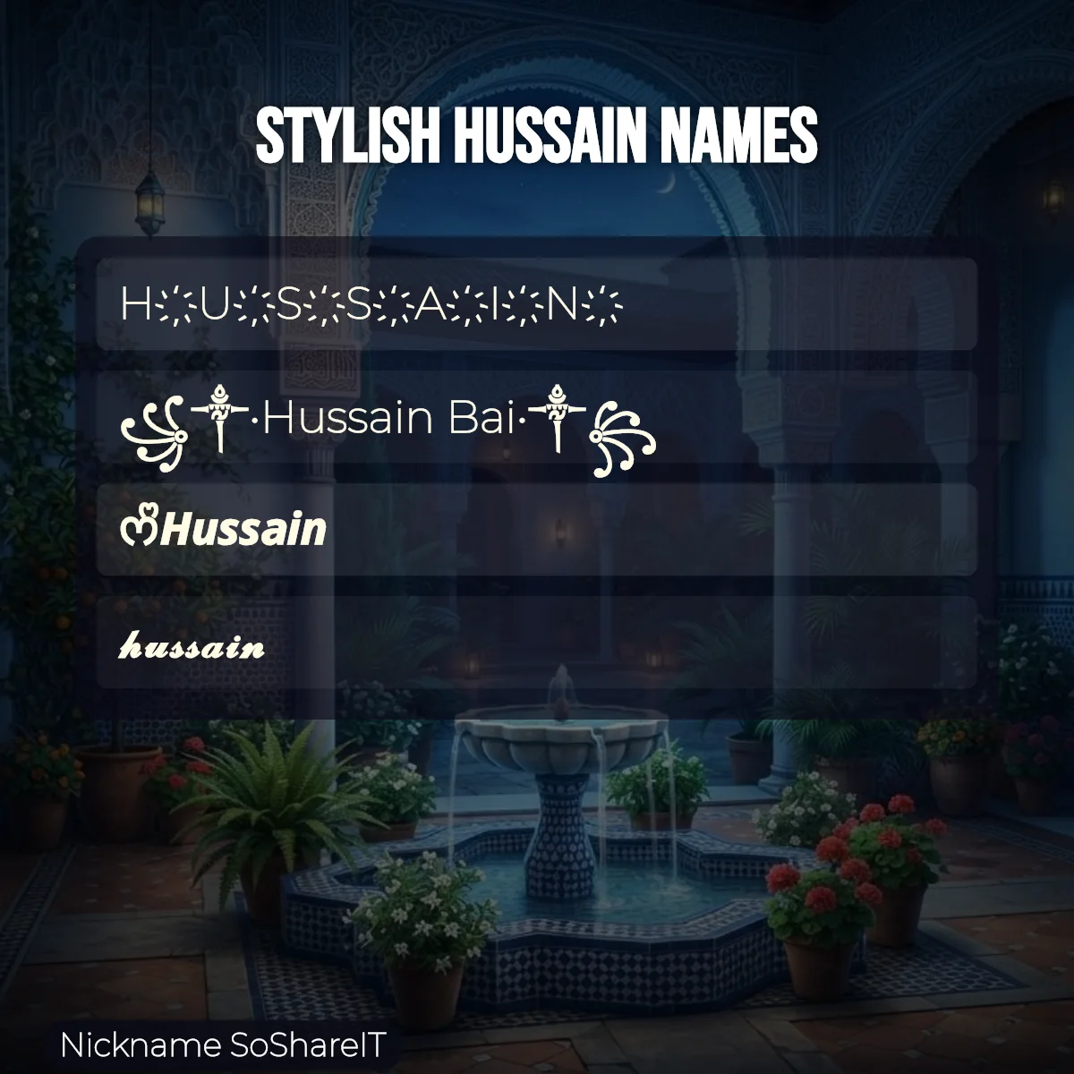 Stylish Hussain names with fonts and symbols