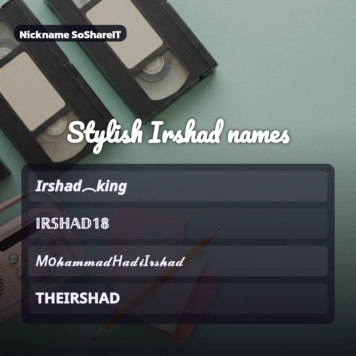 Stylish Irshad names with fonts and symbols