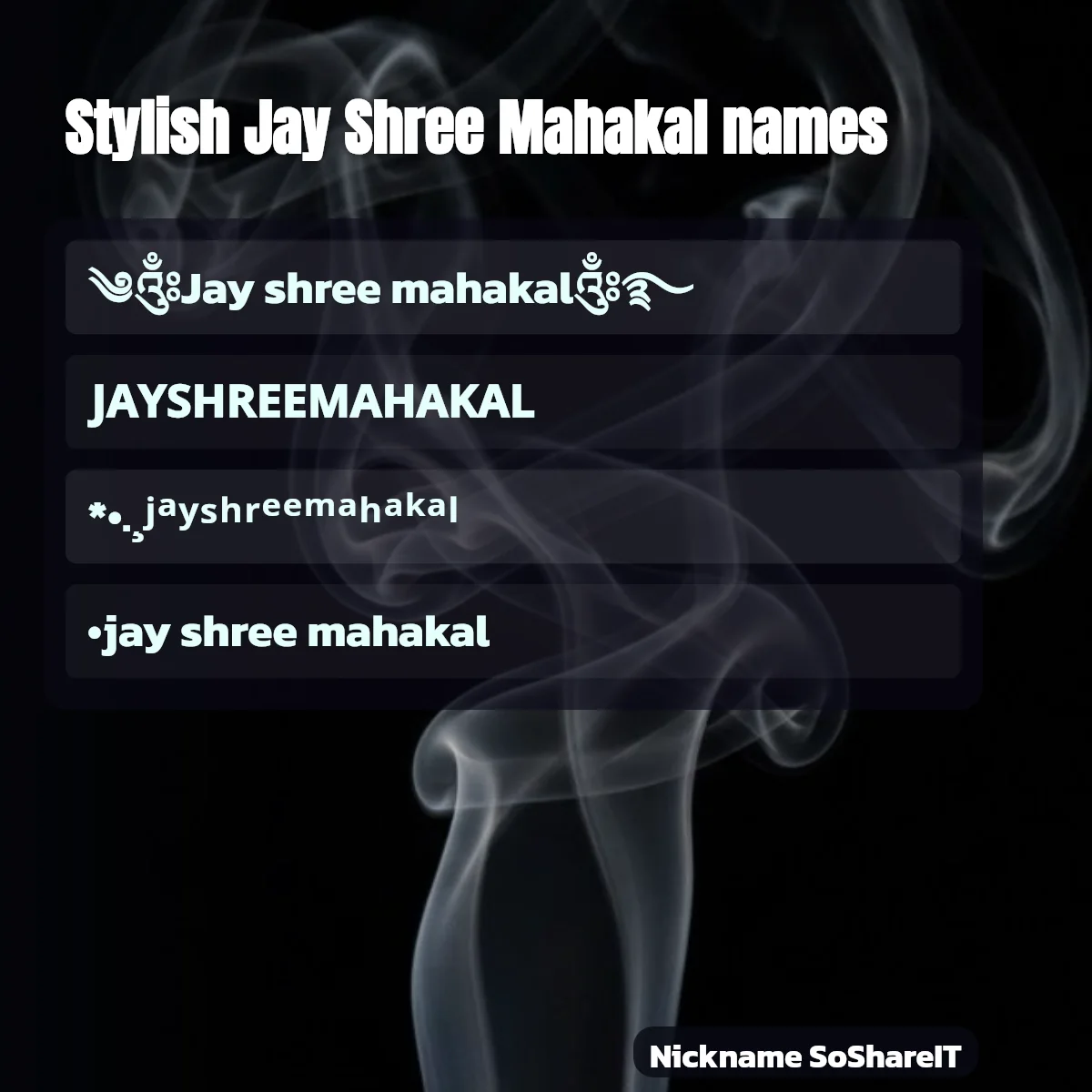 Stylish Jay Shree Mahakal names with fonts and symbols