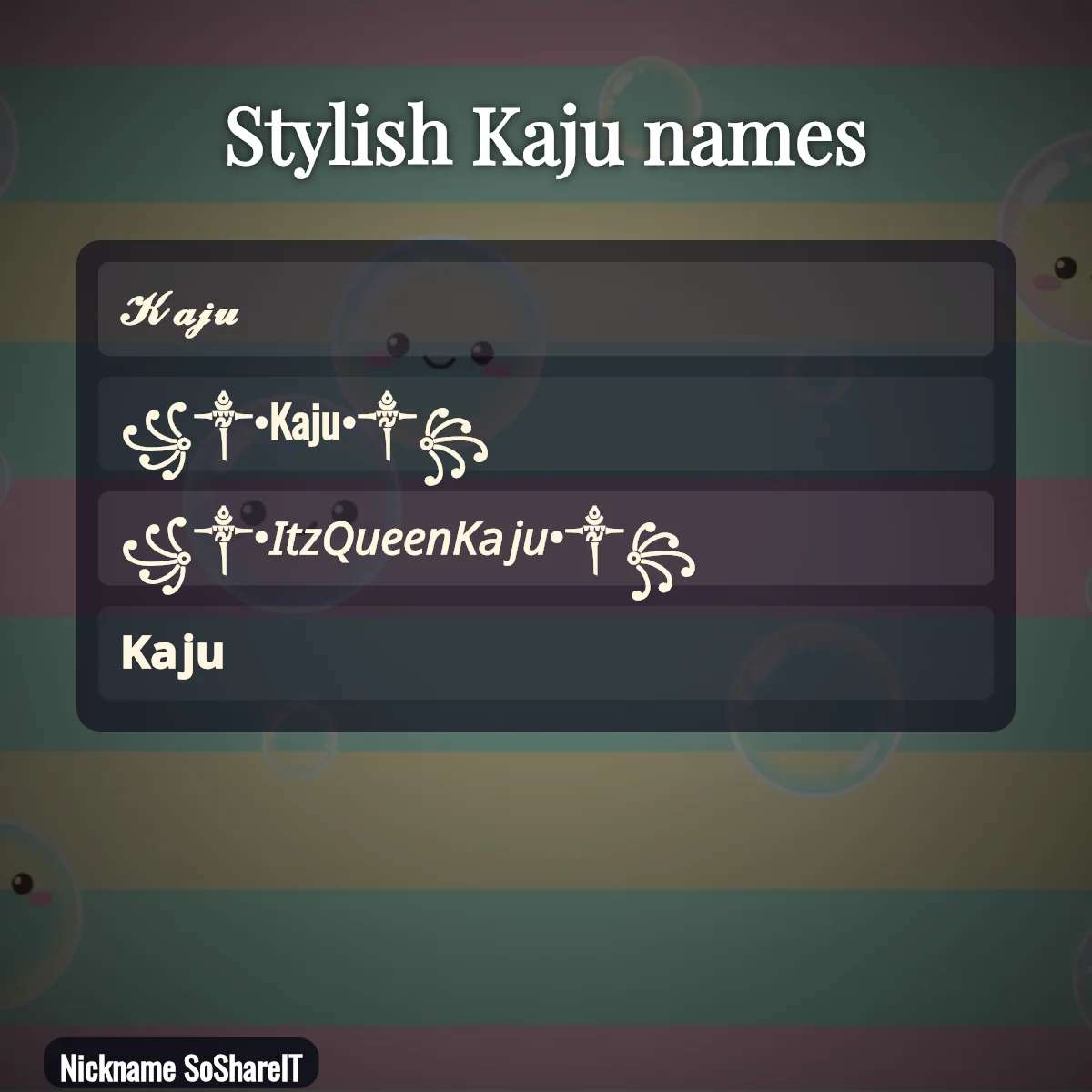 Stylish Kaju names with fonts and symbols