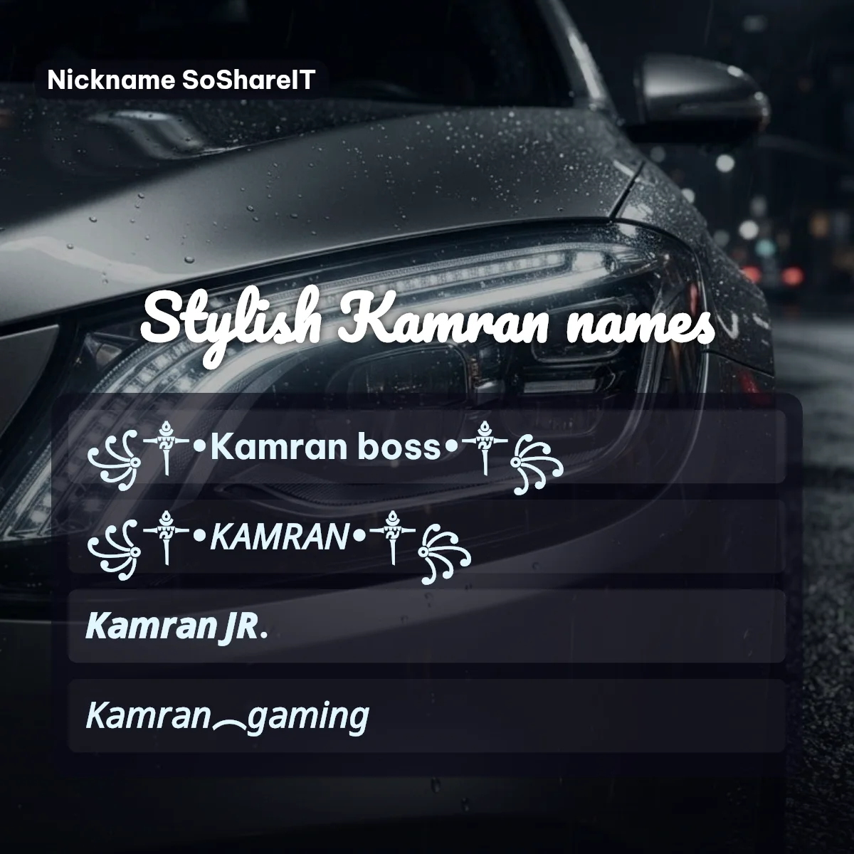 Stylish Kamran names with fonts and symbols