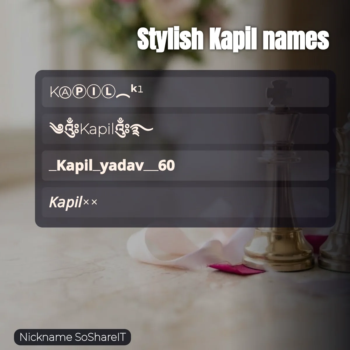 Stylish Kapil names with fonts and symbols
