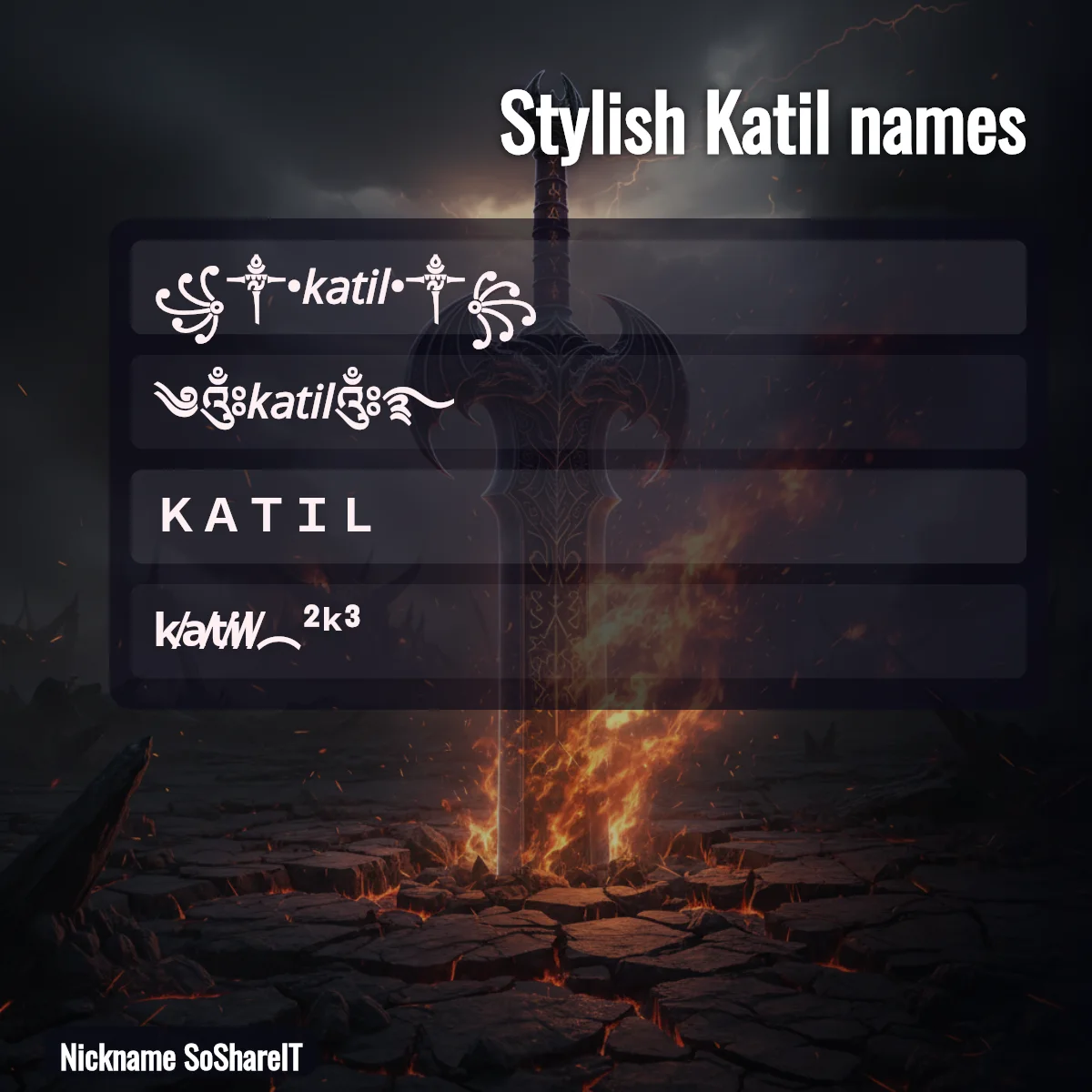 Stylish Katil names with fonts and symbols
