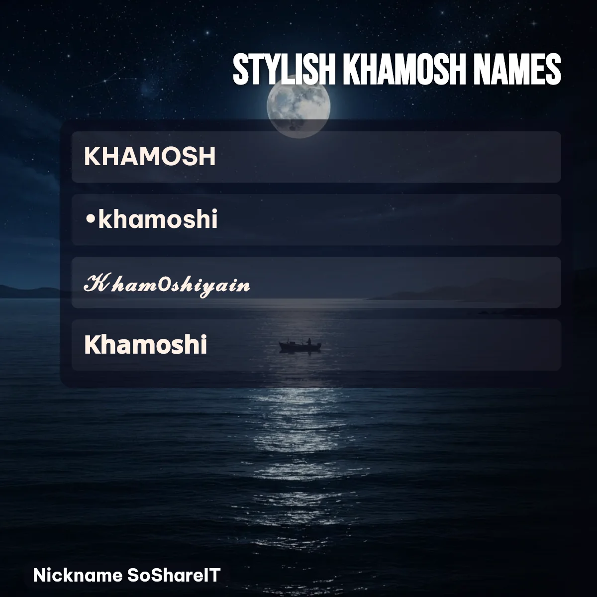 Stylish Khamosh names with fonts and symbols