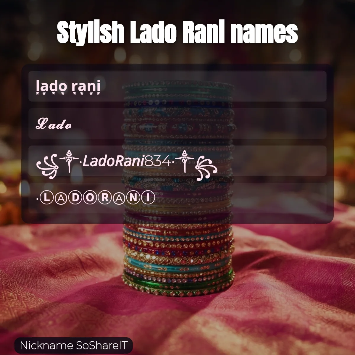 Stylish Lado Rani names with fonts and symbols