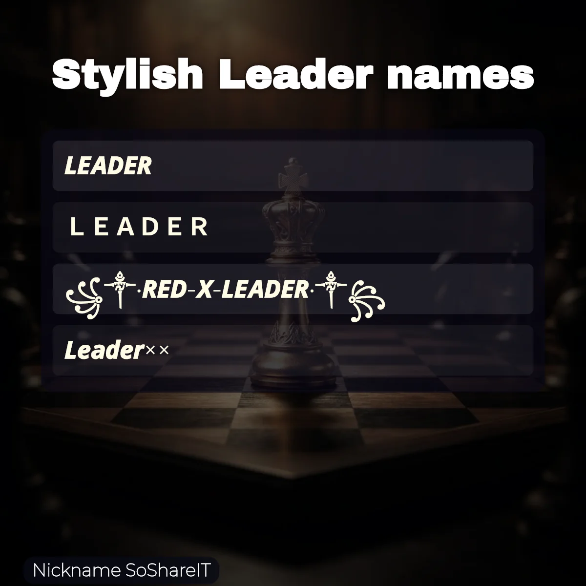 Stylish Leader names with fonts and symbols