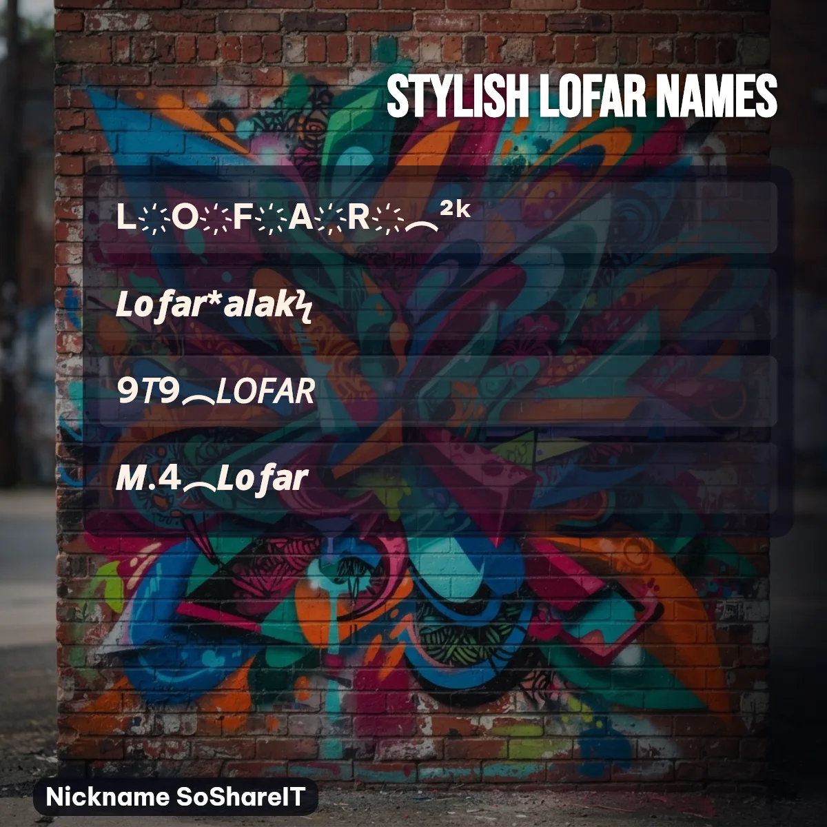 Stylish Lofar names with fonts and symbols