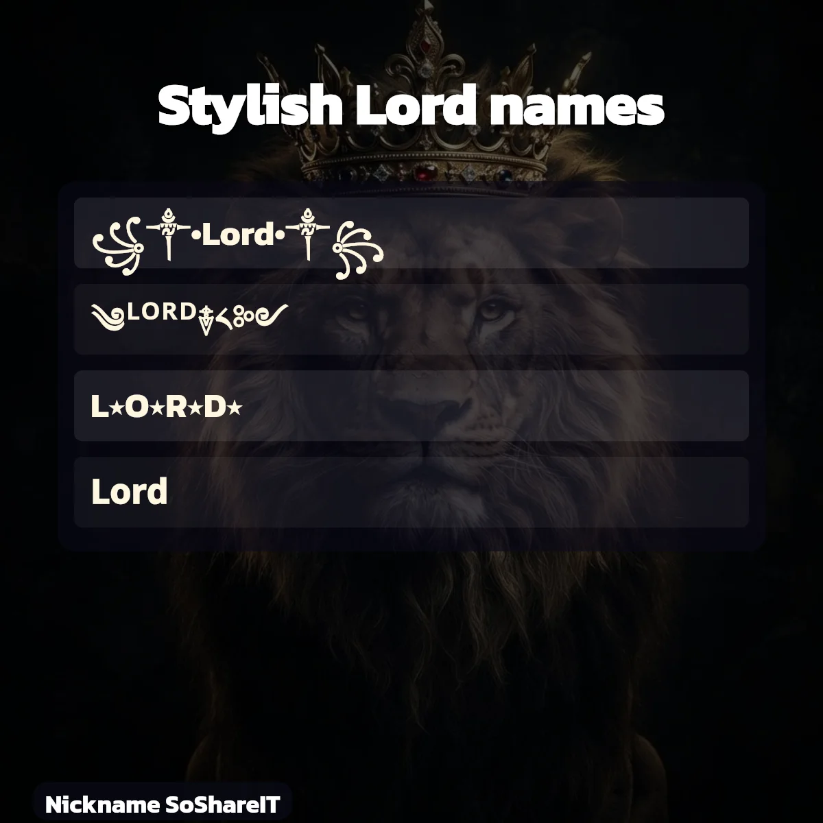 Stylish Lord names with fonts and symbols