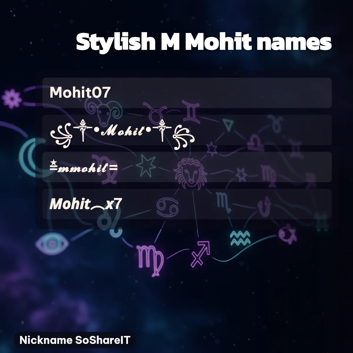 Stylish M Mohit names with fonts and symbols