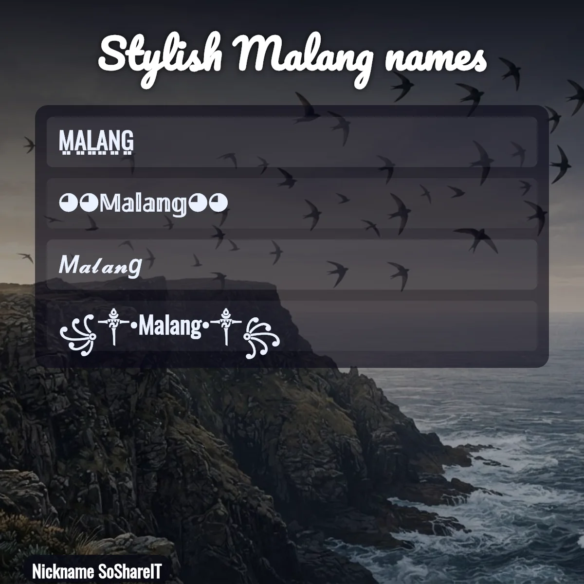 Stylish Malang names with fonts and symbols