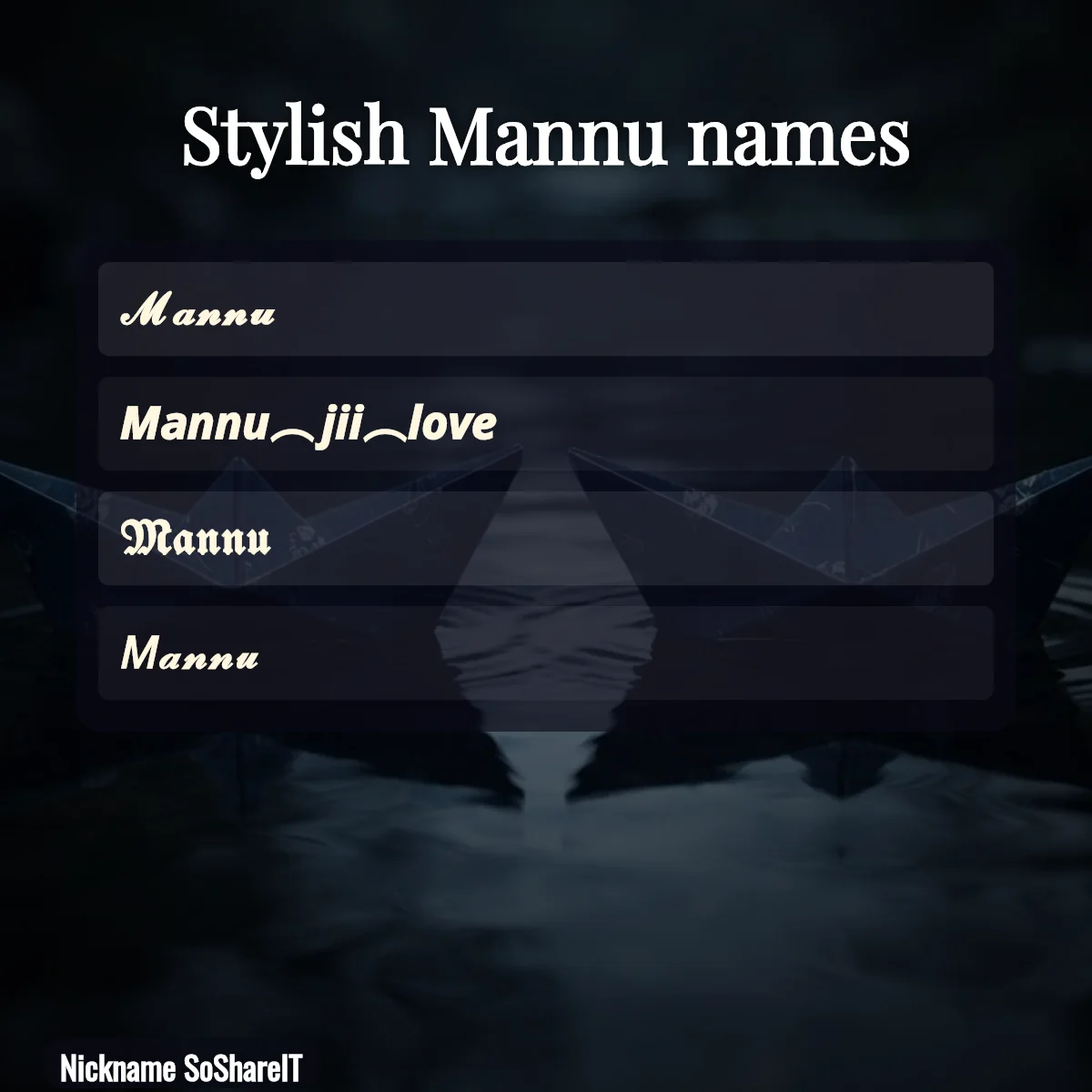 Stylish Mannu names with fonts and symbols