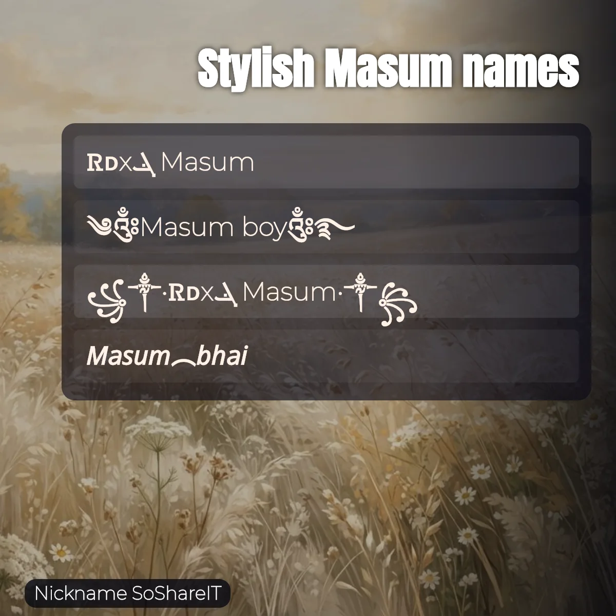Stylish Masum names with fonts and symbols