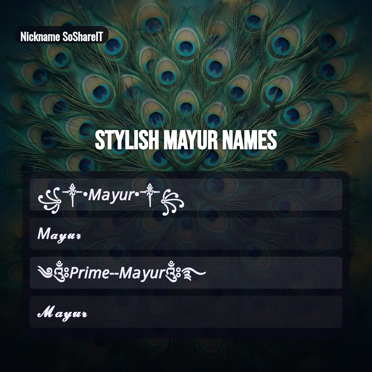 Stylish Mayur names with fonts and symbols